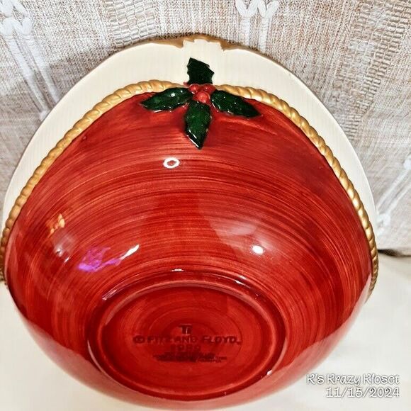 1989 Fitz & Floyd Ceramic Holiday Christmas Bowl Hand Painted Decorative Dish - Picture 5 of 12
